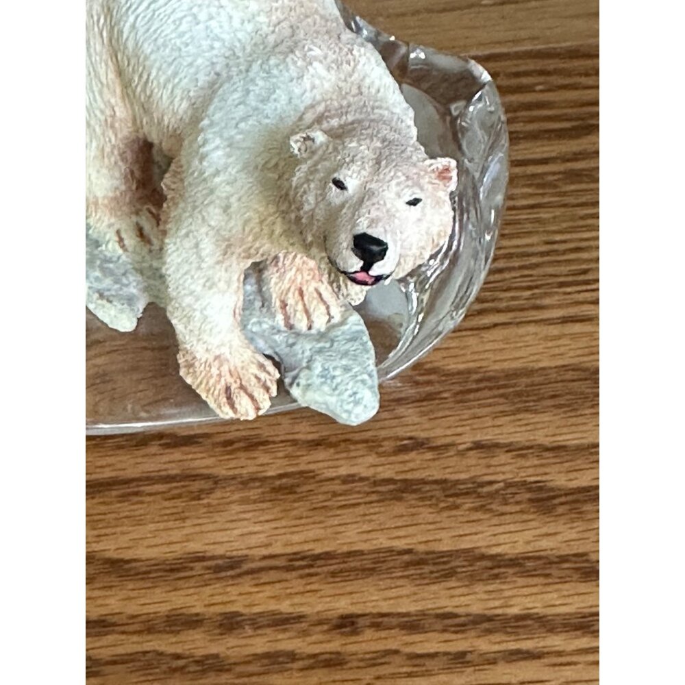 Resin Polar Bear on Crystal Ice Glass Base Sculpture Animal